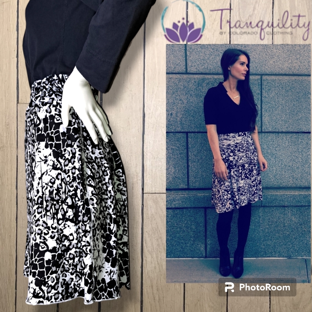 TRANQUILITY BY Colorado Clothing Midi Skirt Floral Fauna Safari Black White XL
